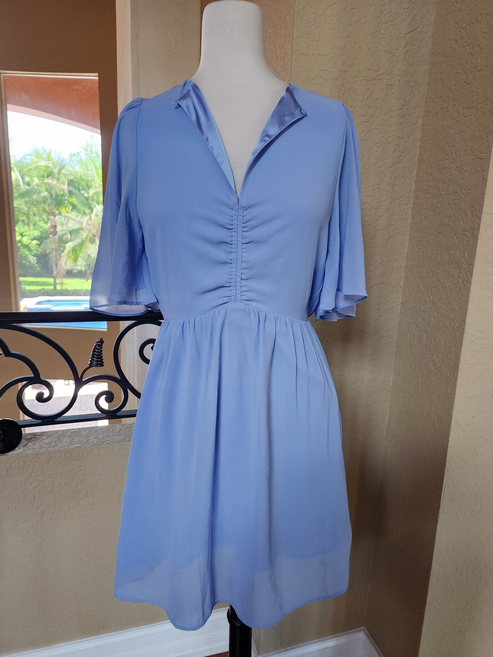 H&M Light Blue V-Neck Dress with Flutter Sleeves